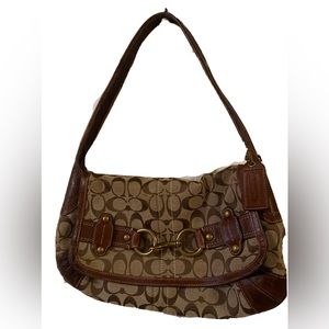 COACH Signature Jacquard Leather & Canvas Belted Flap Shoulder Bag EI794-11277